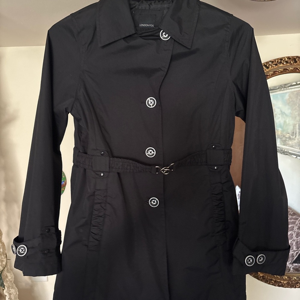 London Fog Kids Black Trench Coat – Size 10/12 (Belted, No Hood)